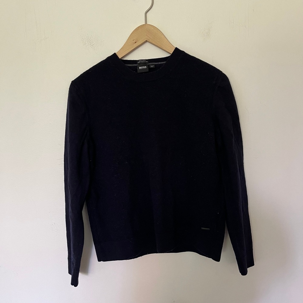 Hugo Boss Navy Blue 100% Virgin Wool Crew Neck Sweater Made in Italy XXXL